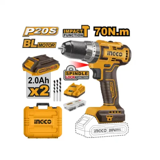 Ingco 20V Lithium-Ion Cordless Brushless Impact Drill (CIDLI20605)