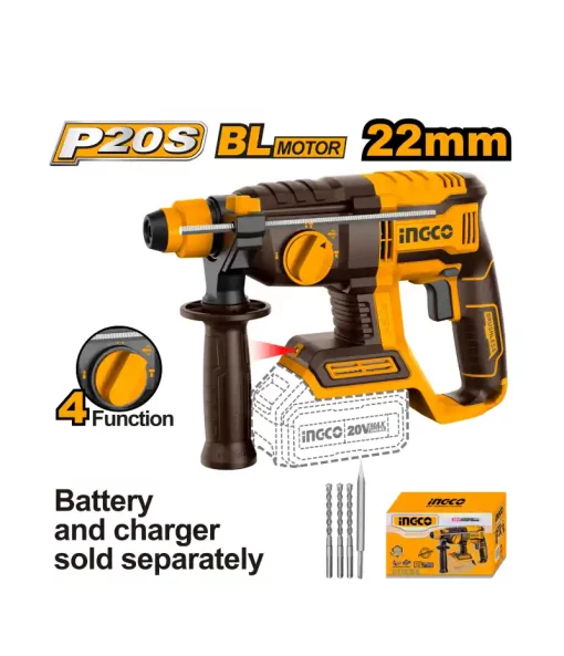 Ingco 20V Lithium-Ion Cordless Brushless Rotary Hammer (CRHLI20208)